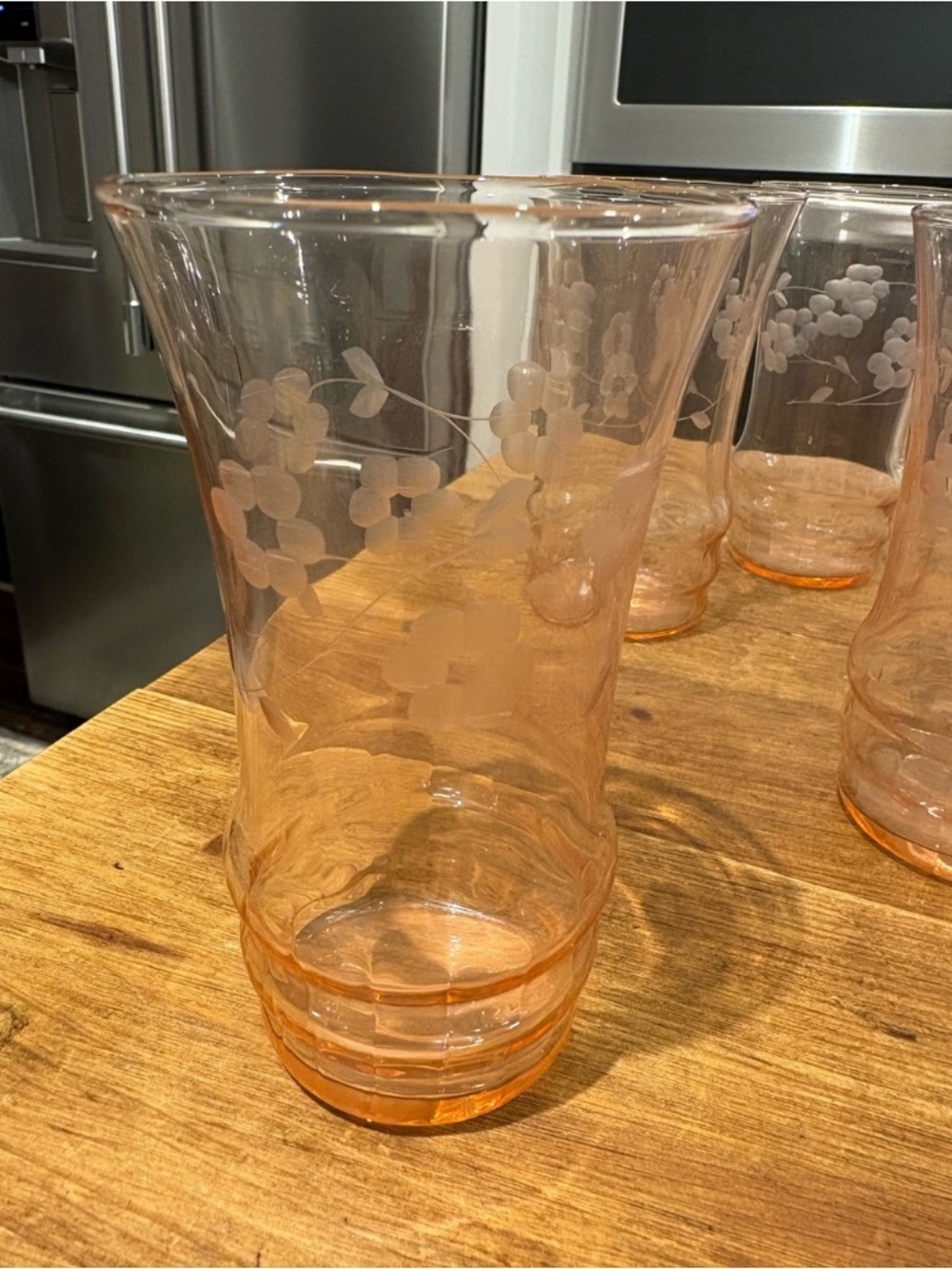 Floral Etched Pink Glass Tumbler - Single